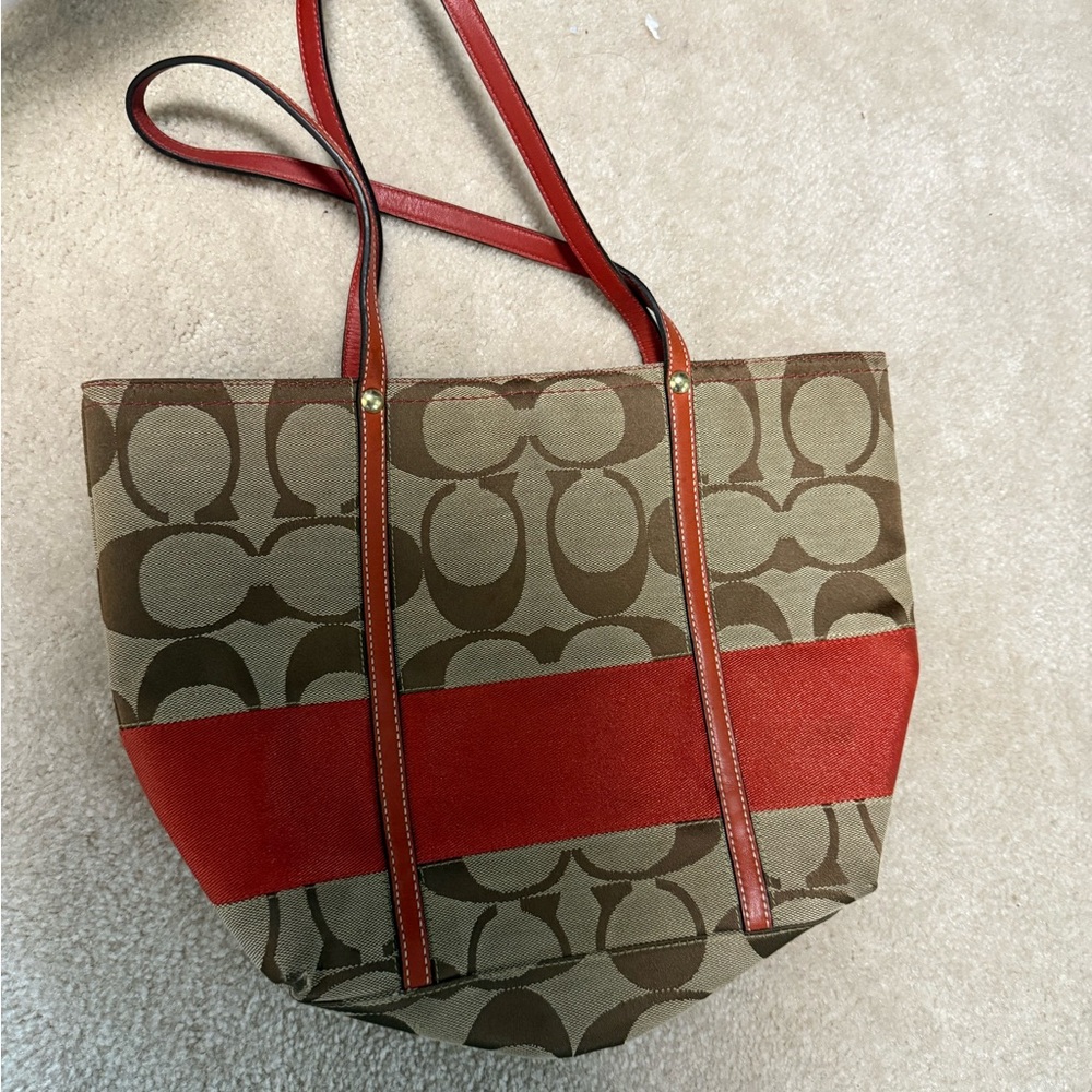 Coach Signature Brown and Red Tote